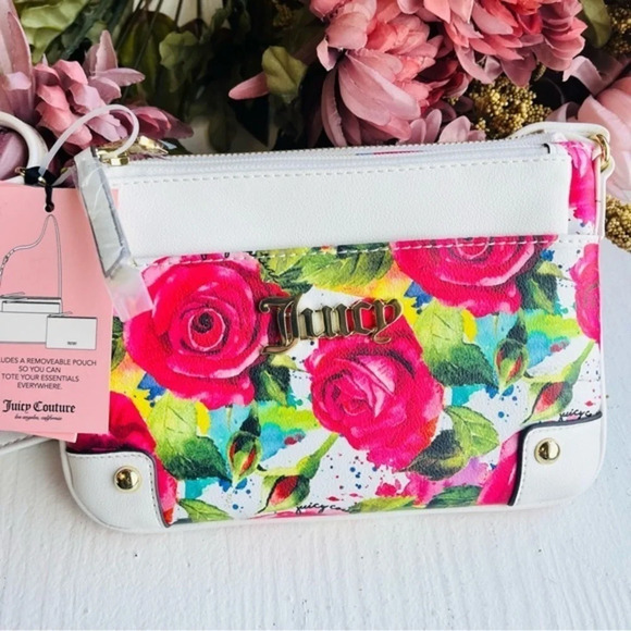 Juicy Couture Handbags - Juicy Couture Floral Rose Crossbody Bag with Removable Pouch NWT